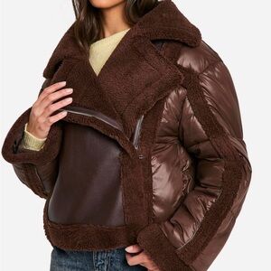 Brown Oversized Puffer Jacket with Fuzzy Collar